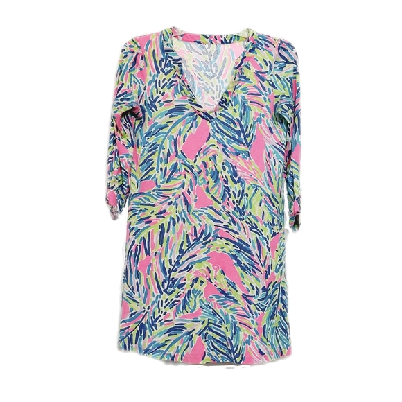 Lilly Pulitzer Rossmore V-Neck Multi Palm Reader T-Shirt Dress Size XS - Picture 3 of 7